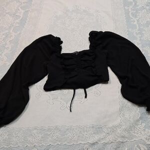 Papaya Elegant Black Off-Shoulder Top Long Sleeves